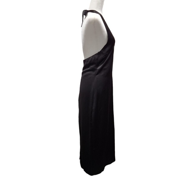 New! Jason Wu Black Satin Deep U Neck Halter Midi Dress, S - Picture 4 of 11